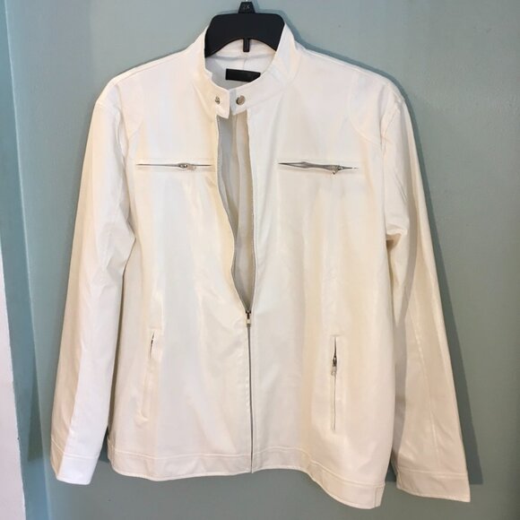 Other - Faux Leather Men's Biker Jacket Off White